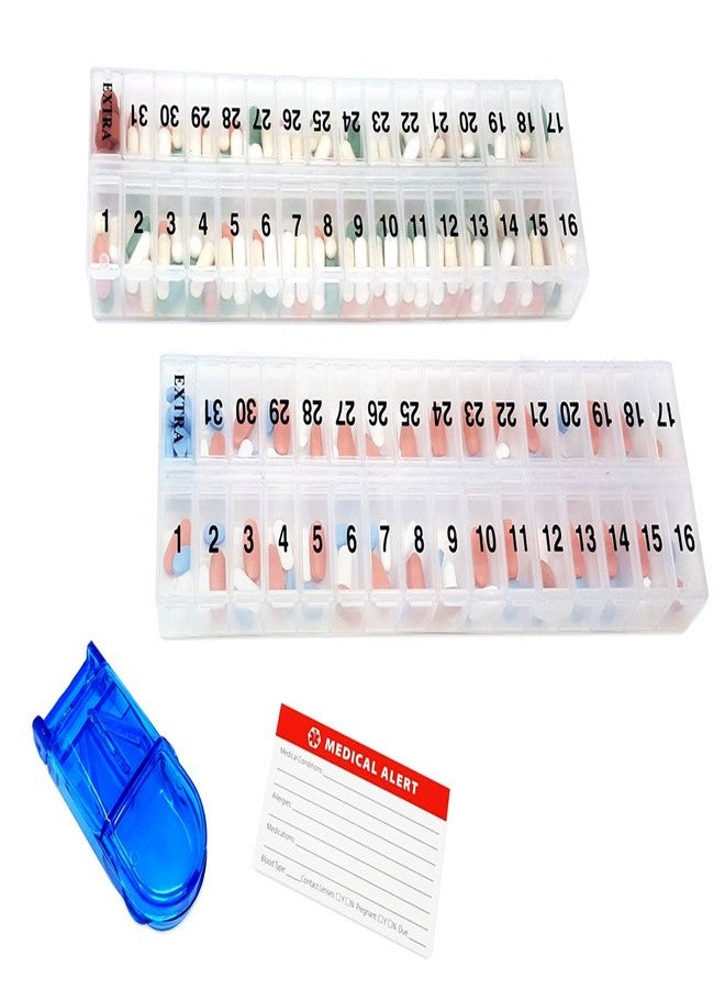 pill thing Large Monthly Vitamin Organizers with Deep Compartments and StayTight Lids. Set Includes (2) Large Pill Dispensers for The Entire Month's Medication.*Free Pill Splitter and Emergency Card Included! - Image 1